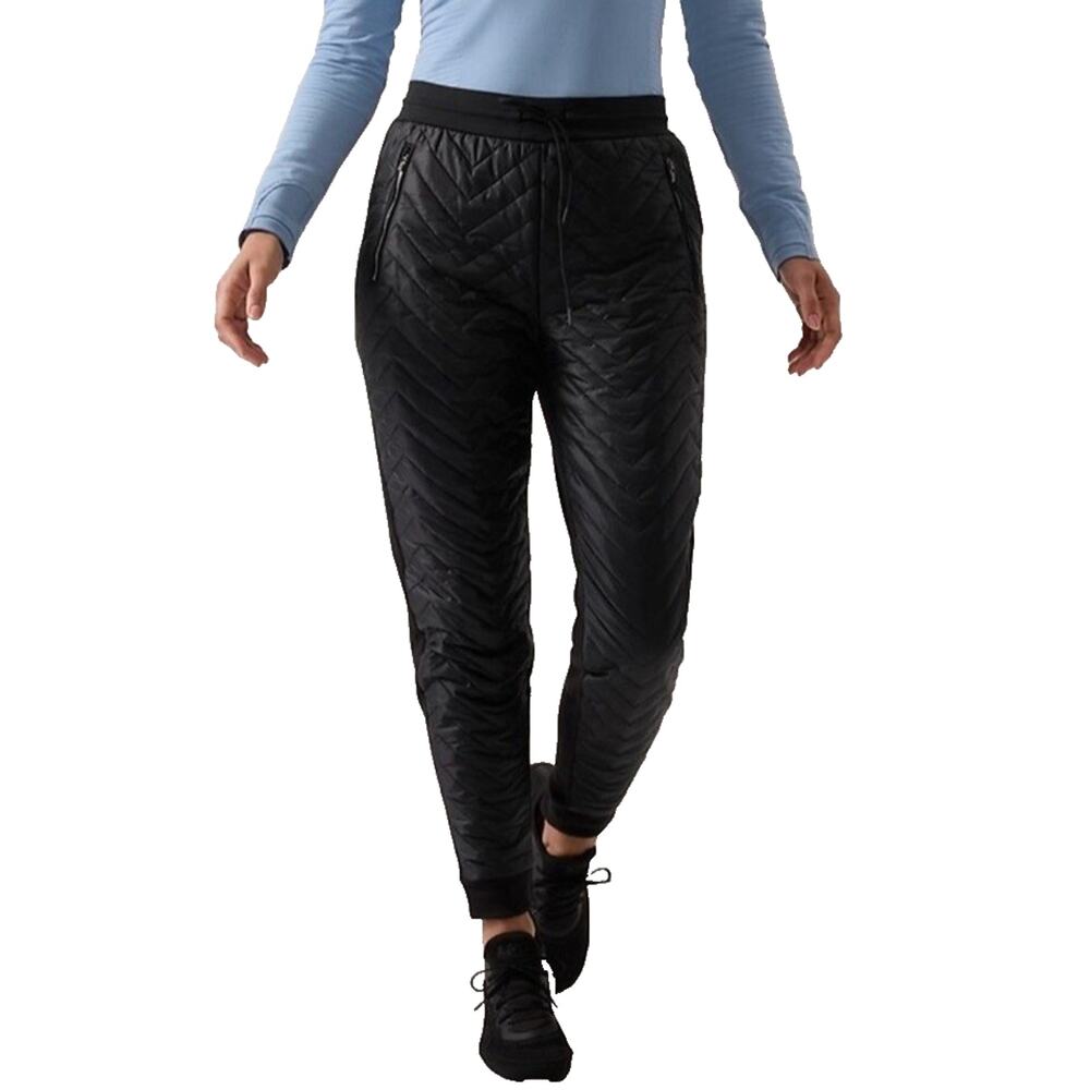 Athleta Solstice Jogger Pants 6 T Black Chevron-Quilted Front Zip Pockets Hiking